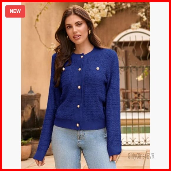 Long Sleeve Tweed Knit Cardigan with Pockets and Buttons - Picture 3 of 7